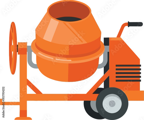 Orange cement mixer on wheels for construction work