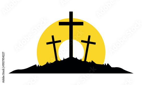 Easter sunday resurrection hope crosses on hill at sunrise