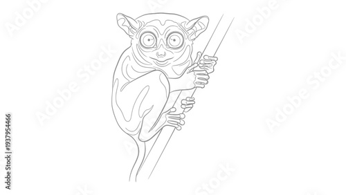 Sketch of Tarsier Primate: A delicate sketch portrays a captivating tarsier primate, characterized by its large, expressive eyes and delicate limbs.
