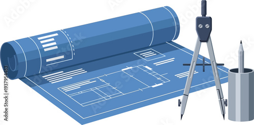 Blueprint for building with compass and pencil