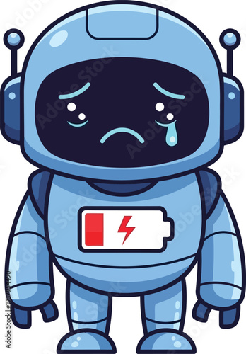 Sad robot with low battery indicator