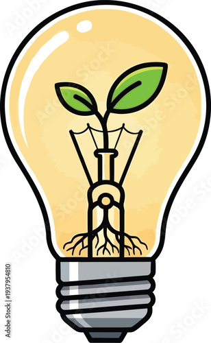 A lightbulb with a green plant growing inside, symbolizing eco-friendly energy and sustainable innovation