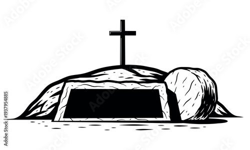 Easter sunday tomb with cross symbolizing resurrection and hope