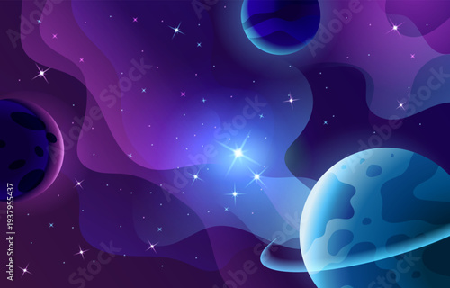 Deep Purple Galaxy and planet  Concept