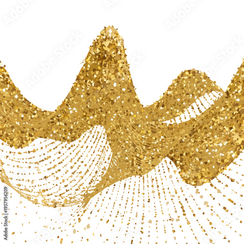 Abstract golden wave and mountainous form created with glittering particles