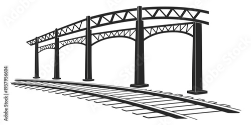 An intricate steel bridge structure with a railway track beneath it Vector