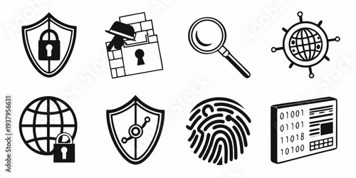 Icons representing various aspects of security and investigation Vector