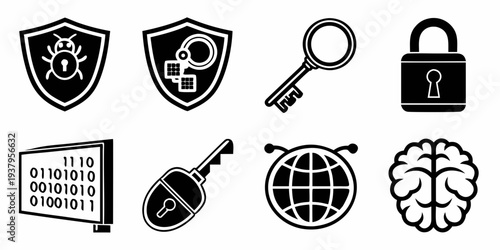 Assorted icons representing security, privacy, and technology concepts Vector