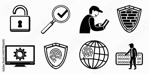 Icons representing security, privacy, and internet safety concepts Vector