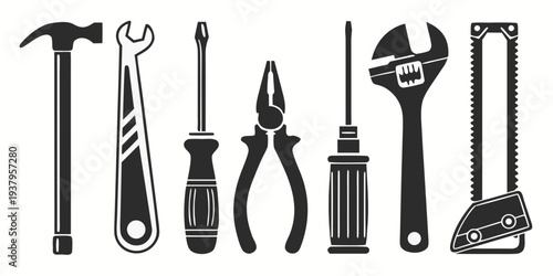 An assortment of tools including pliers, wrenches, and screwdrivers Vector