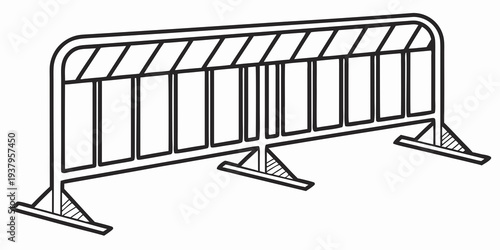 A metal barricade with triangular supports standing on a flat surface Vector
