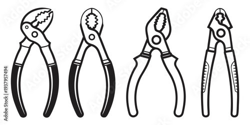 A variety of pliers and their distinct shapes and functions. Vector