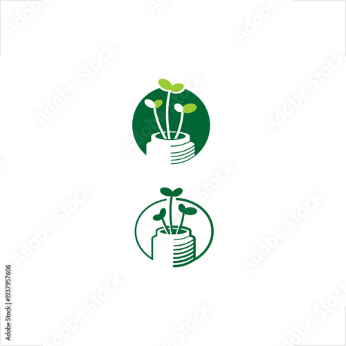 Minimalist flat vector logo of a young seedling sprouting from a jar pot — ideal for eco, organic, agriculture, wellness, and sustainable brand identities