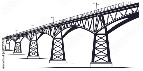 Elegant stone bridge spanning over a serene river with intricate architectural details Vector