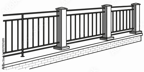 A detailed illustration of a wooden fence with horizontal slats and vertical posts Vector
