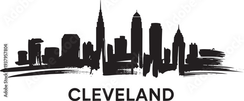 Cleveland city skyline silhouette textured brush strokes transparent background art