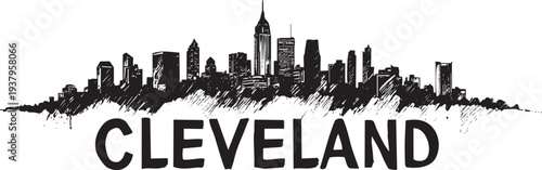 Cleveland skyline sketch illustration silhouette famous cityscape urban landmark