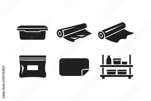 Collection of kitchen storage and food preservation icons on a white background