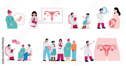 産婦人科医と患者さんのイラアウトセット