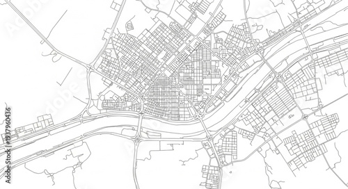 Detailed Black and White City Map.