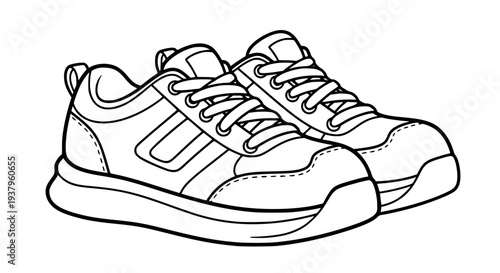 Schilderij op canvas Cute cartoon athletic sneakers coloring page for kids sporty shoes outline vecto