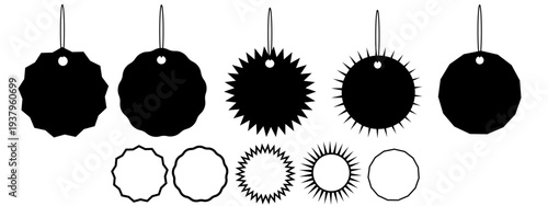 vector illustration of  empty black different geometric shapes price tags and black outline  price tag