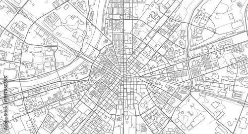 Detailed Black and White City Map.