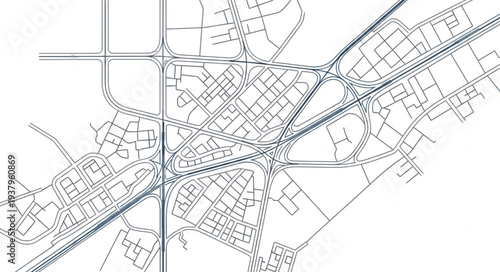 Detailed Black and White City Map.
