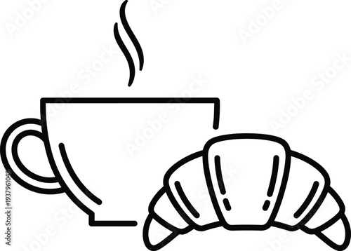 Vector illustration of a steaming coffee cup with a croissant