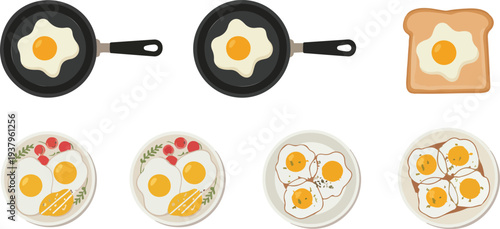 Minimalist hand drawn line art vector of sunny side up eggs in a frying pan with toast.