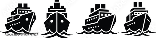 Silhouette of four ocean liners sailing in formation