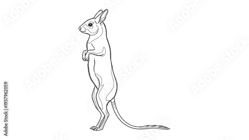Agile Rabbit-Eared Creature: An exquisite line drawing showcases a curious bilby, capturing its unique features and slender physique.