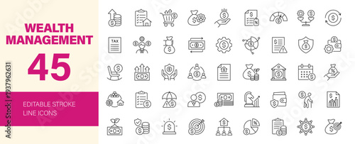 Wealth Management icon set. Editable line icons. Vector illustration.