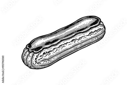 Detailed vintage style eclair drawing for culinary art and bakery themes