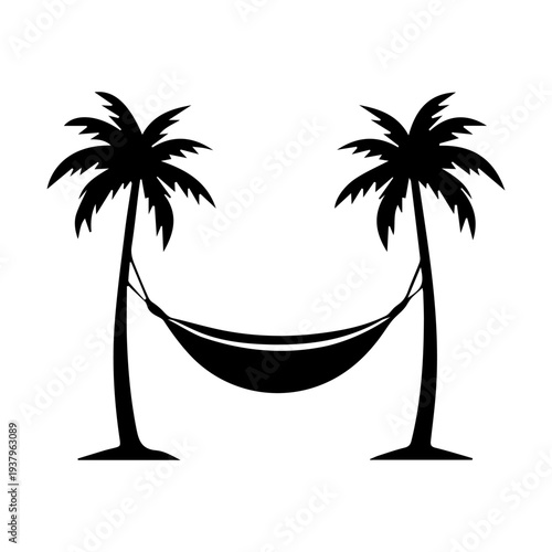 Palm Tree Hammock Silhouette – Tropical Relaxation Icon.