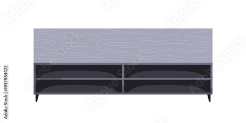 Sideboard, TV stand from above. Console, top down view for modern interior design. Storgae furniture with shelf. Wooden cabinet, storage unit. Flat vector illustration isolated on white background