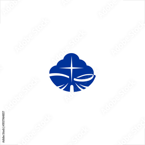 Flat silhouette logo combining oak tree canopy, Christian cross, and flowing water — ideal for church, ministry, faith-based organization, and spiritual community branding identity design