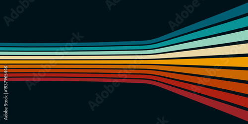 Abstract background of rainbow groovy Wavy Line design in 1970s Hippie Retro style. Vector pattern ready to use for cloth, textile, wrap and other.