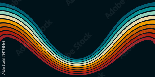 Retrofuturism poster design in trendy retro line style. Modern art poster retro vintage style 70s stripes background template lines shapes vector design.