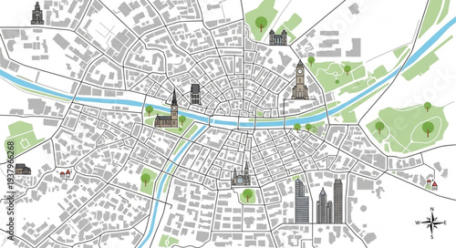 Detailed City Map with Landmarks.