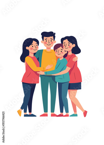 amici e amiche che si abbracciano che si vogliono bene festa compleanno anniversario o uscita tra persone amichevoli vettoriale