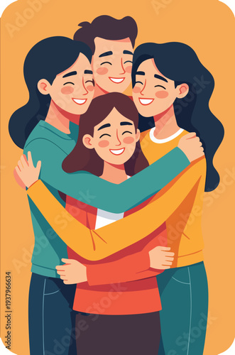 amici e amiche che si abbracciano che si vogliono bene festa compleanno anniversario o uscita tra persone amichevoli vettoriale