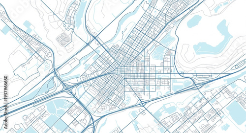 Detailed City Map with Roads and Buildings.