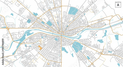 Detailed City Map with Roads and Waterways.