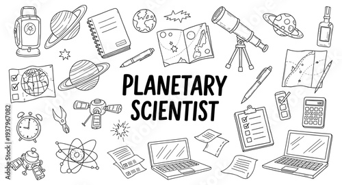 Planetary scientist's tools and equipment for space exploration and research