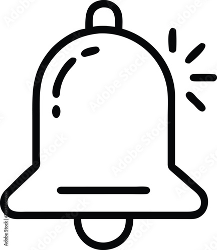 A simple black and white illustration of a ringing bell icon