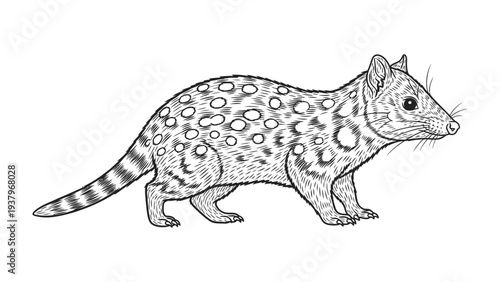 Civet Drawing: An artistic sketch of a civet, highlighting its unique spotted coat and slender physique. A simple, elegant portrayal.