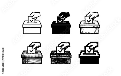Collection of diverse ballot box icons representing voting and democratic processes