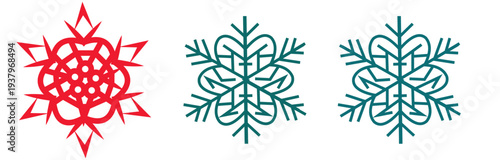 Colorful snowflakes in red and green on for winter decoration