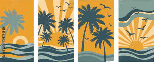 Vibrant tropical landscape with palm trees and sunny skies at the beach